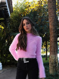 Mqtime Elegant Pink Mohair Sequin Sweater Women Fashion O Neck Long Sleeve Slim Knitted Pullover Autumn Winter Chic Ladies Knitwear