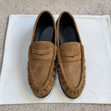 MQTIME  -  Cow Suede Slip-on Women Loafers Spring Autumn Round Toe Pleated Leather Daily Casual Brown Flats Shoes Shallow Footwear New