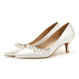 MQTIME  -  Fashion New Thin Heel Pointed Pearl Rhinestone French Low Heel High Heels Single Shoes
