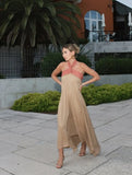 MQTIME  -  Fashion Contrasting Halter Maxi Dress Women Elegant Sleeveless Backless Loose Dresses Summer Lady Beach Vacation Robes New