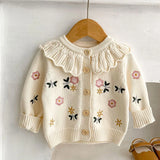  MQTIME  -  Baby Girls Knitting Cardigan Flower Embroidery Long Sleeve Cardigan Coat Spring Autumn Toddler Baby Girls Sweater Coat