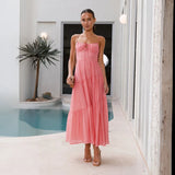 MQTIME  -  Beach Dress Solid Color Strapless A-line Maxi Dress Spliced Vacation Long Layered Dress Mujer Vestidos Boho Sundress