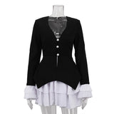 MQTIME  -  New Women's New Long Sleeved Mini Dress Sexy V-neck Fashionable Ruffle Edge Splicing Fake Two-piece Petal Sleeve Dress