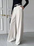 MQTIME  -  Women's Loose Fit Casual Suit Pants Split-Joint High Waist Floor Length Trousers Straight Pants for Office Ladies