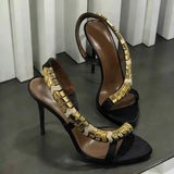 MQTIME  -  Luxury Rhinestones Sequined Satin Women Gladiator Sandals Fashion Summer Slingbacks Wedding Thin High heels Party Dress Shoes