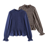 MQTIME  -  Women's Fold Design Unique Blouse Spring Autumn Female Stand Up Collar Long Sleeve Shirt Tops Fashion Casual Elegant Lady Blouse