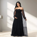 MQTIME  -  Women's Maternity Sweetheart Puff Sleeve Baby Shower Dress for Photoshoot Pregnant Tull Photography Party Gown