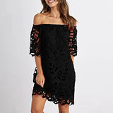 MQTIME  -  New Lace Dress Slash Neck Embroidery Mini Dress Hollow Out A-line Party Dresses Femme Elegant Short Vestidos
