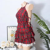 MQTIME  -  Fashion kawaii 2 Pieces Set Sexy Women 2025 Summer New Strapless Plaid Crop Top+Lotus Leaf zip Mini Skirt Girls Y2K Streetwear