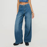 MQTIME  -  Women's Spring Summer Jeans with Pockets Fashion Loose Fit Casual Solid Low Rise Wide Leg Denim Pants Vintage Streetwear