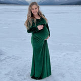  MQTIME  -  Velvet Maternity Off Shoulder Trailing Fitted Gown Maxi Photography Dress for Baby Shower Photo Props Dress