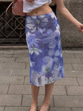 MQTIME  -  French Temperament Flower Print Gauze Patchwork Slim Mid-length Women's Skirts