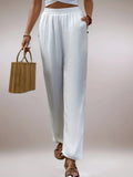 MQTIME  -  White Elegant Wide Leg Pants Women's Loose Casual Cotton Drawstring Trousers Comfortable All-Match High Waist Versatile Fashion