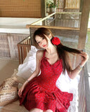 MQTIME  -  Woman Dresses Floral Printed Sleeveless Halter Irregular Ruffles Bow Bandage Backless Sexy Mini Dress Sweet Elegant Party