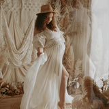  MQTIME  -  Maternity Photography Dresses Elegant V-neck Embroidered Cotton Lace&Chiffon Dress Photography Dress For Pregnant Women