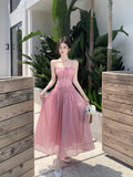 MQTIME  -  Women Summer Pink Backless Elastic Strap Long Beach Dress robe elegante femme boho dress vestidos платье высокое качество