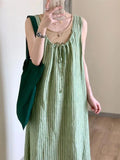 MQTIME  -  Striped Dresses Women Sleeveless Slash Neck Loose Summer Fashion Holiday Casual Party Dress Female Temperament Elegant