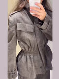  MQTIME  -  Fashion Top Pants Women's Set Stand Collar Full Sleeve Elastic Waist Shirt Straight Trousers Female Sets Autumn Lady Suit
