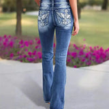  MQTIME  -  Y2k Retro Gothic High Waited Jeans Hot Embroidery Pattern Blue Jeans Woman Hip Micro Horn Baggy Jeans Street Clothing