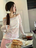 MQTIME  -  Sweet Fairy Tees Long-sleeved White T-shirt Women New See Through Y2k Top Sunscreen Smock Korean Fashion Ropa De Mujer