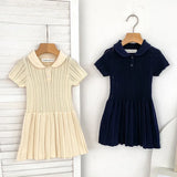  MQTIME  -  New Autumn Kids Princess Dress European American Style Baby Girls Knitting Dress Short Sleeved Solid Color Knitted Clothes