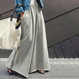 MQTIME  -  Fashion Loose Urban Gray Wide Leg Elastic Waist Pants  Summer Casual High Street Cotton Trousers For Women