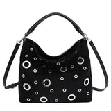 Retro Niche Metal Rivet Tote Bag for Women New Versatile Biker Style Shoulder Crossbody Bag