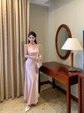 MQTIME  -  Elegant Dresses Women Ribbon Sleeveless Sexy Slim Satin Spring Backless Mermaid Dress Party Vintage Temperament Female