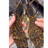 MQTIME  -  Versatile One-piece Buckle High-heeled Summer New Pointed Toe Roman Leopard Print Mid Heeled Women's Sandals