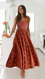 MQTIME  -  Strap Long Dress Summer Wrapped Embroidery Dress A-line Sunflower Design Ruffled Midi Length Vestidos Boho Robes