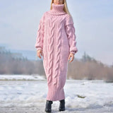 MQTIME  -  Women's Sweater Winter High Neck Solid Color Turtleneck Pullover Twisted Loose Knitted Sweater Long Dress Sweater for Female New