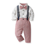MQTIME  -  Children Boys Gentleman Clothing Sets Toddler Boy Long Sleeve Bowtie Shirts+Suspenders Pants Outfits Formal Suits