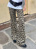 MQTIME  -  Women Animal Print Straight Leg Pants Fashion Slim Fit Trousers with Zipper Detail for Casual Streetwear