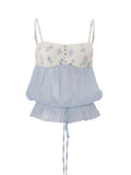 MQTIME  -  Summer Sexy Sweet Slim Spaghetti Strap Sleeveless Flower Print Drawstring Y2k Camis