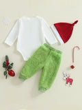 MQTIME  -  Newborn Baby Outfits Winter Warm Letter Print Romper Plush Pants with Hat 3Pcs Christmas Clothes Sets Long Sleeve