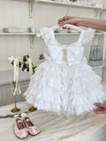 MQTIME  -  Cute Cake Dress 24 Summer New Sweet Princess Layered Lace Fairy Ball Gowns Flower Girl Dress For Wedding First Communion Wear