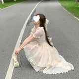 MQTIME  -  French Floral Summer Dress Women's Sweet Waist Cinching Butterfly Knot Puffy Skirt Short Sleeve Mini Dress from Mainland China