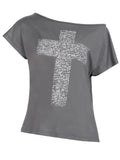 MQTIME  -  Casual Loose Rivet Skew Collar Short Sleeve Streetwear Print Women's T-shirts