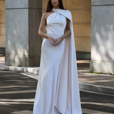 MQTIME  -  Women Ribbon Hanging Neck Long Dresses Solid Color Summer Sleeveless Backless Slim Halter Party Dress Female Elegant Satin Robe