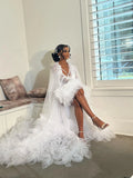 MQTIME  -  White Bridal Dresses Customized Puffy Tulle Women Robe Maxi Gown Wedding Anniversary Bride Boudoir Sleepwear Nightwear