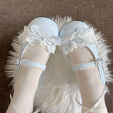 MQTIME  -  Y2K Wedges Lace Bow Lolita Y2K High Heel Summer Llita Cosplay Shoes Mary Jane Shoes Sneakers Cutecore Heels Women's Footwear
