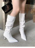  MQTIME  -  Long boots autumn and winter pointed pile boots thin heel black long tube boots women's high tube boots knight boots