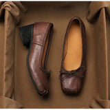 MQTIME  -  Fashion Square toe Bowknot Soft Leather Women Pumps Spring Summer Ballet Style Thick High heels Casual Chunky Loafer Shoes