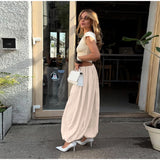 MQTIME  -  Casual Pink Oversized Bloomers Women Elastic Waist Hip Hop Wide Leg Pants Street Balloon Lace Up Jogger 2025 Summer New Casual