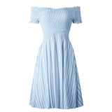 MQTIME  -  Women Elegant Off Shoulder Stripe Dresses Summer Blue Party Club Dress Plus Size Slash-neck Clothes 2024 New Bohemian Streetwear