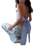 MQTIME  -  Sexy Rhinestone Striped Neck Hanging Vest for Autumn 2025 Design Sense, Short Outer Top, Waist Cinching Women's Clothing
