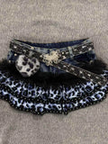  MQTIME  -  Summer Vintage Gothic Denim Skirt Women Y2K Punk Fashion Leopard Print Mini Skirt Grunge Streetwear Fur Patchwork Clothes New
