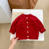MQTIME  -  New autumn baby clothing for 0-3 years old, baby red knitted cardigan, round neck long sleeved sweater jacket