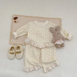 MQTIME  -  Spring New Baby Long Sleeve Clothes Set Girls Waffle Lace Sweatshirt + Lace Trousers 2pcs Suit Toddler Loose Floral Outfits