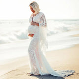  MQTIME  -  Flare Sleeve Lace Pregnancy Dresses Photoshoots Pregnant Session Photos V Neck Sexy Bodycon Floor Length White Maxi Long Dress